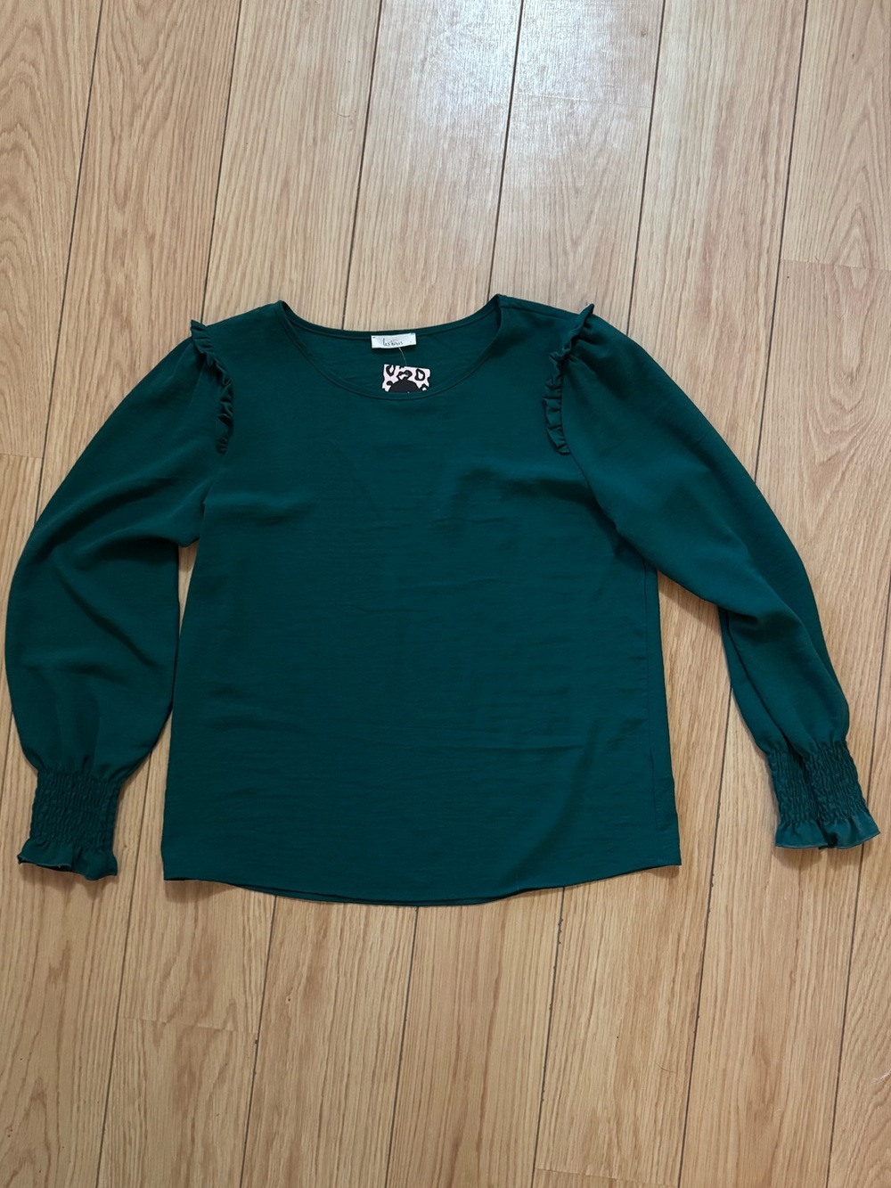 Lush Green Ruffle Shoulder Long-Sleeve Blouse - Les Amis